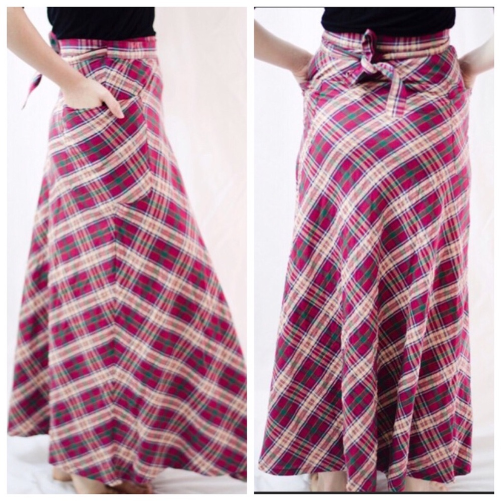 ISO Free People plaid wrap maxi skirt
